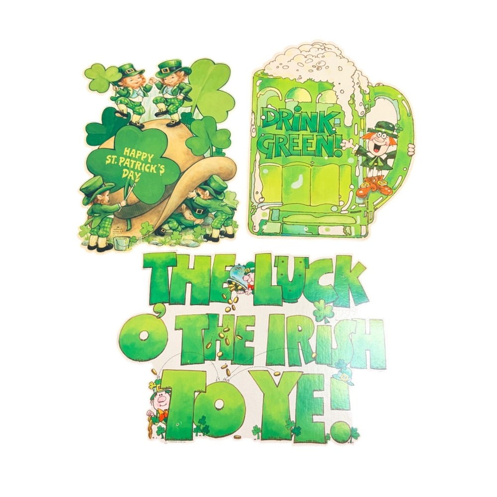 Vintage Hallmark St Patricks Day Die Cut Decorations Leprechaun Luck O The Irish